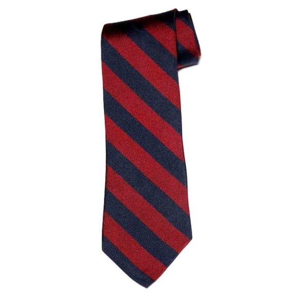 VTG Jos A Bank Repp Stripe Tie Silk Red Navy Blue Hand Sewn in USA Men's Long - Picture 1 of 1